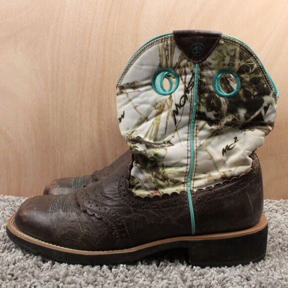 Ariat Fatbaby Cowgirl Boots Womans 9.5B Brown White Camouflaged Leather Western - Picture 5 of 11
